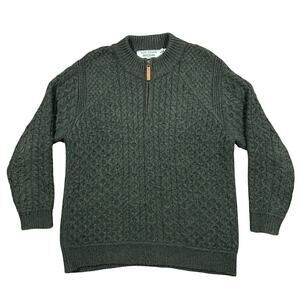 Aran Crafts Ireland Sweater Mens Large Fisherman Cable Knit Merino Wool Cardigan